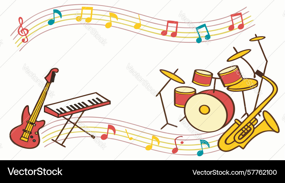 Artistic music instruments with abstract notes Vector Image