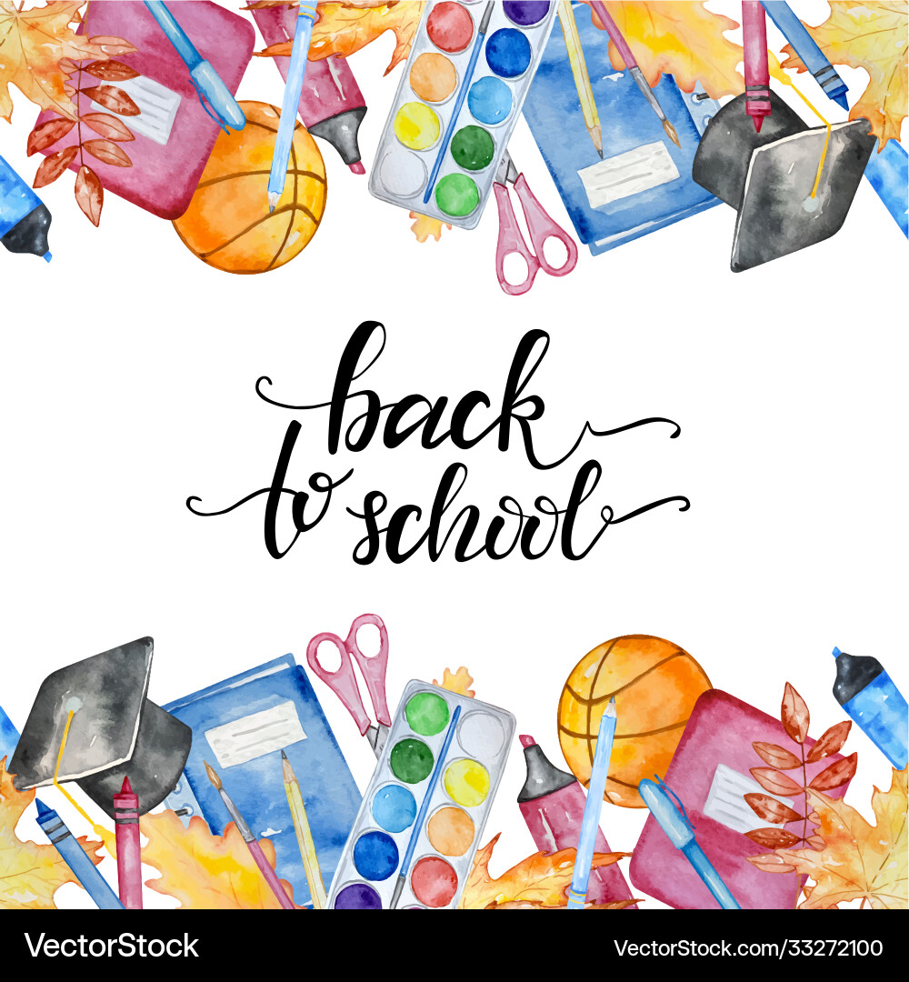 Border seamless pattern with school items Vector Image