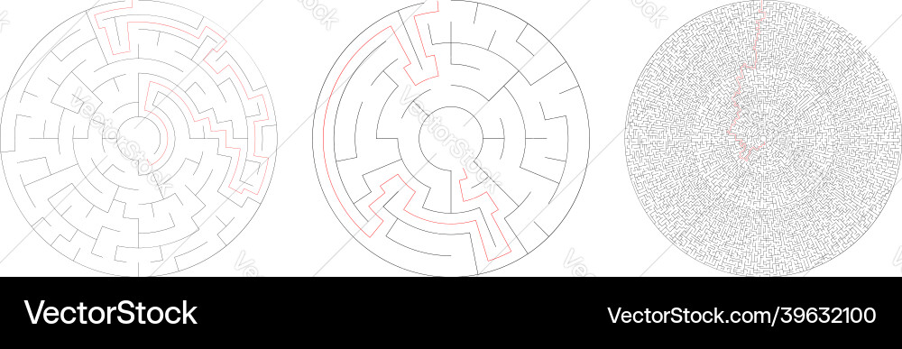 Circle circular maze labyrinth riddle game set Circle circular maze labyrinth riddle game set vector image