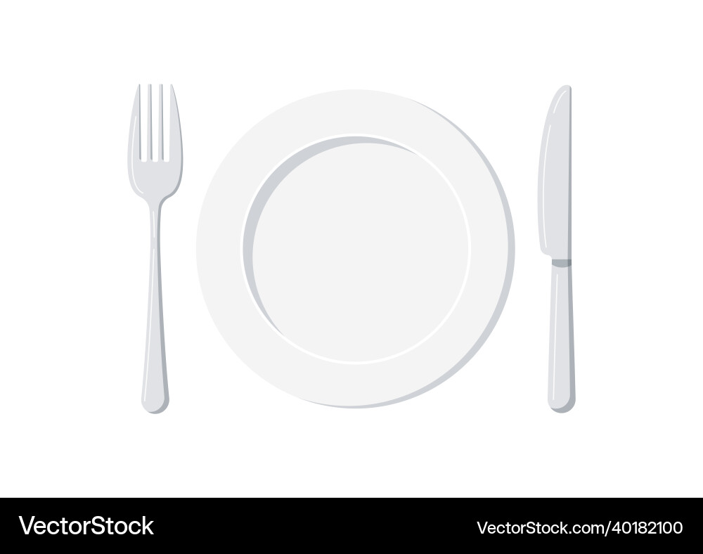Empty plate with knife and fork set isolated Empty plate with knife and fork set isolated Vector Image
