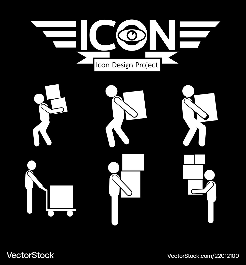 Man moving box icon Man moving box icon Vector Image