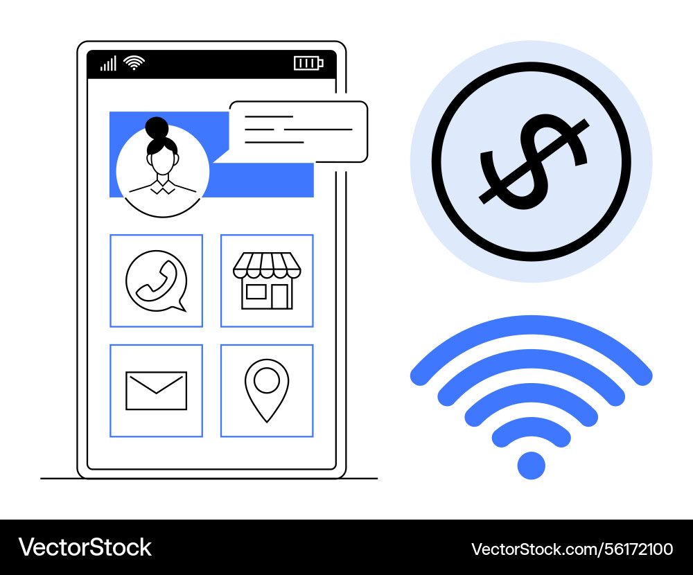 Mobile app interface with communication Vector Image