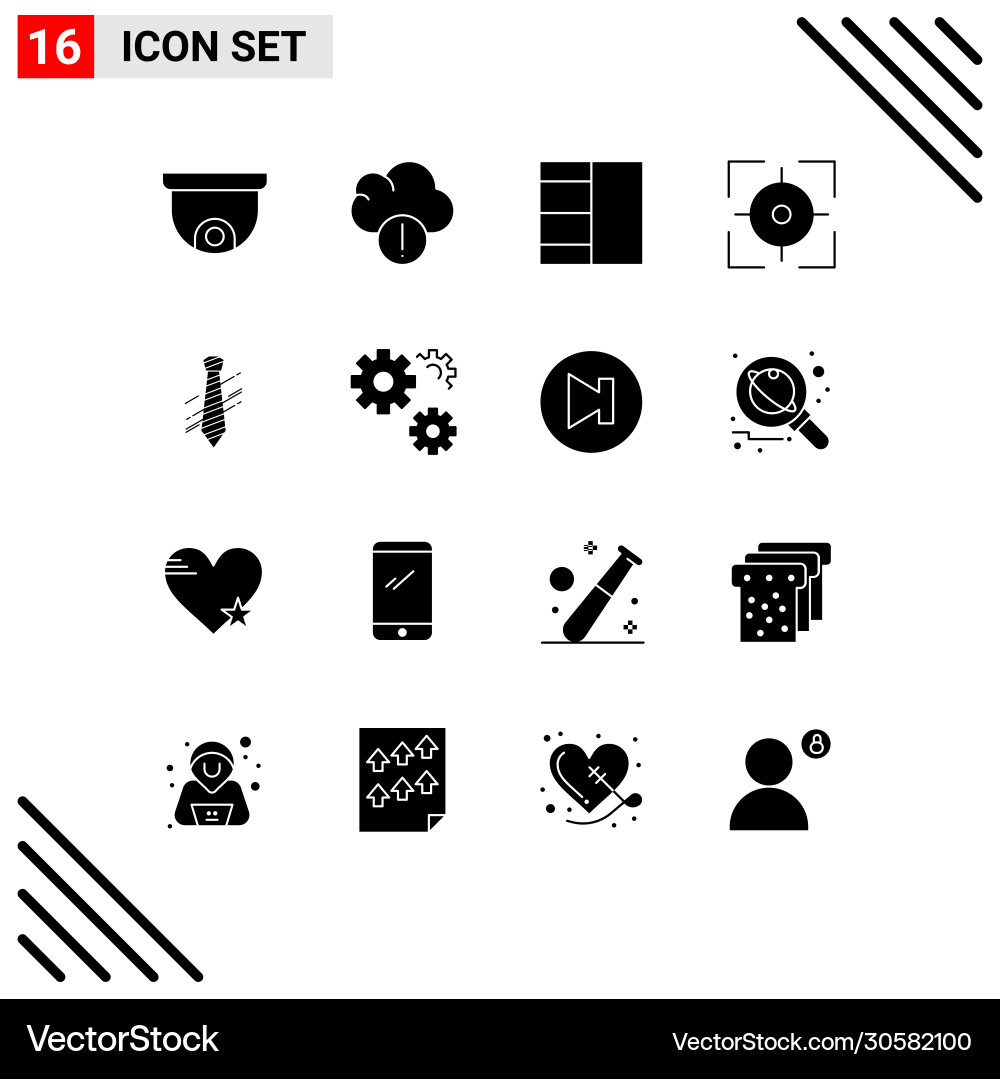 Set 16 solid glyphs on grid for configuration Vector Image