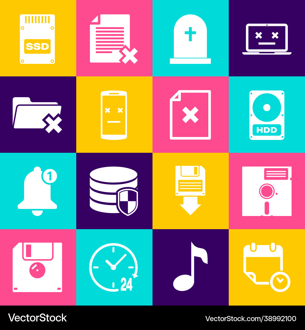 Set calendar and clock floppy disk in 525 vector image