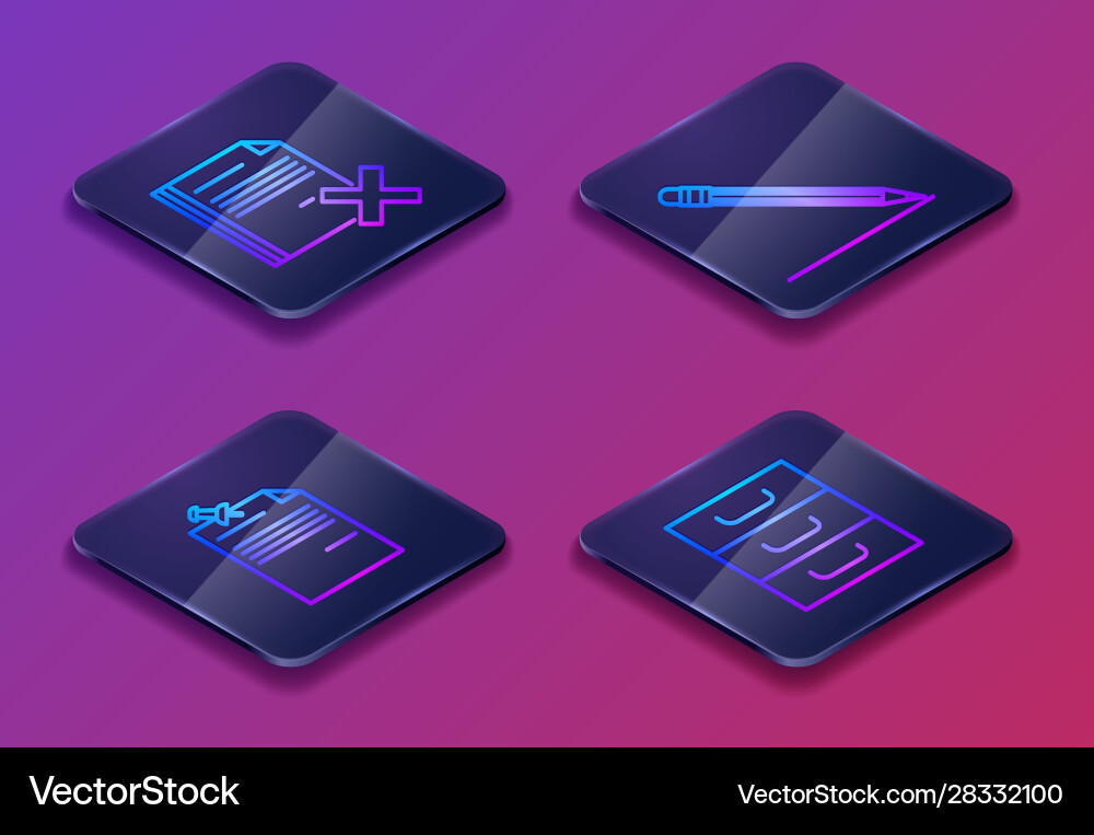 Set isometric line delete file document note Set isometric line delete file document note vector image