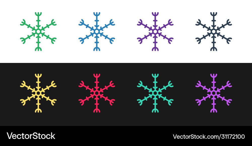 Set line snowflake icon isolated on black Vector Image