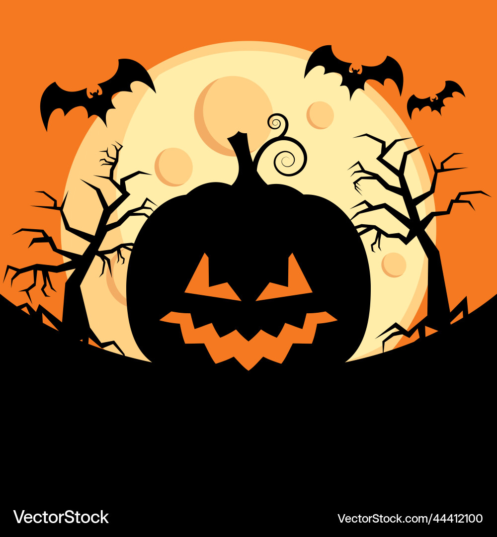 Spooky halloween pumpkin in night landscape – Royalty-Free Vector |  VectorStock, image size:1000x1080