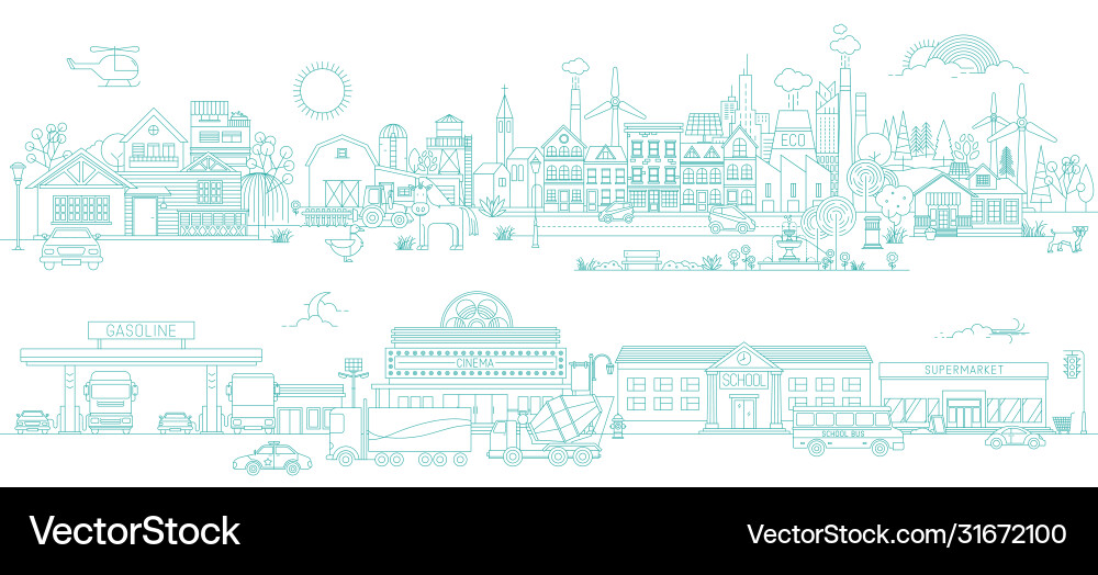 Thin line city landscape Royalty Free Vector Image