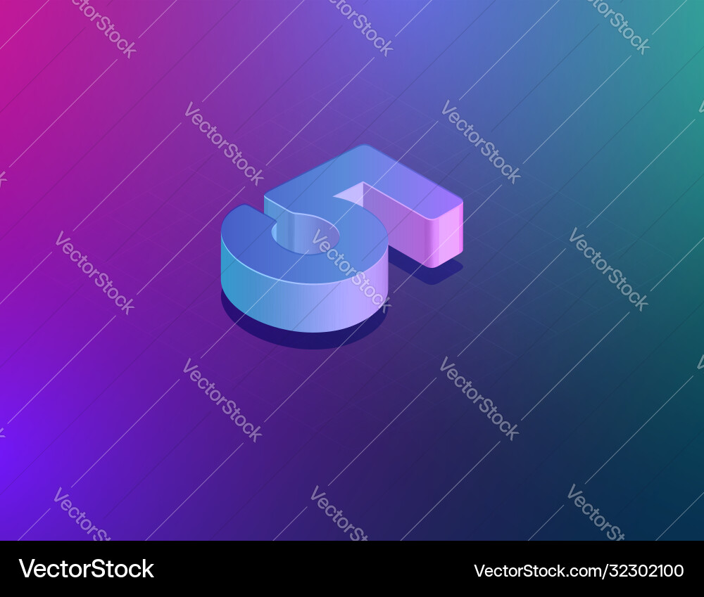 Three dee tech font character 5 isometric Three dee tech font character 5 isometric Vector Image
