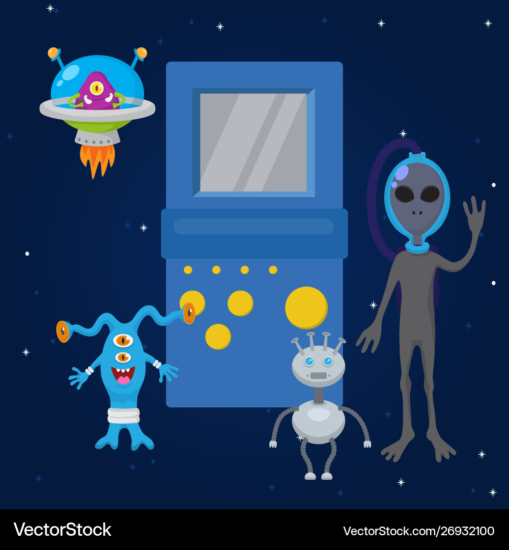 Ufo game cartoon characters and spaceships Ufo game cartoon characters and spaceships vector image