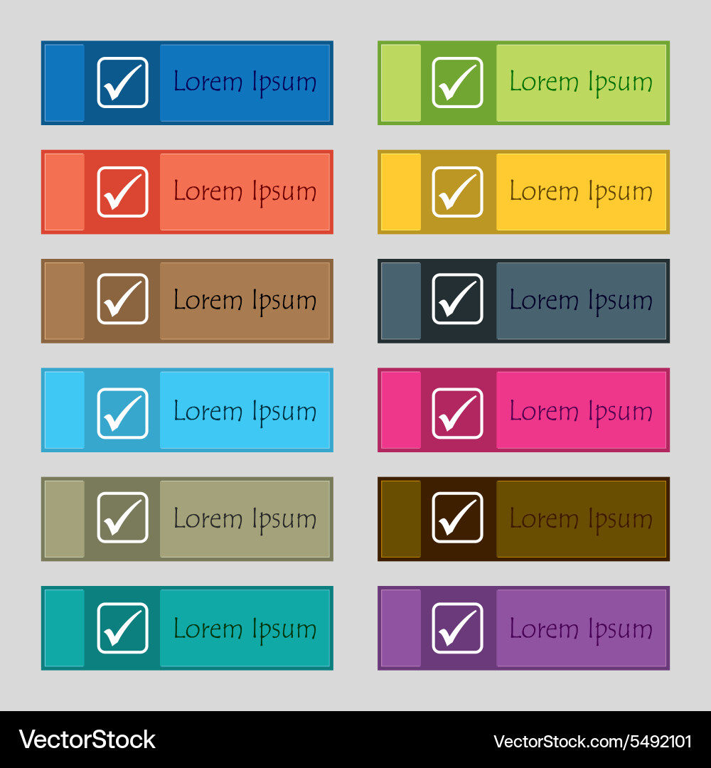 A check mark icon sign set of twelve rectangular vector image