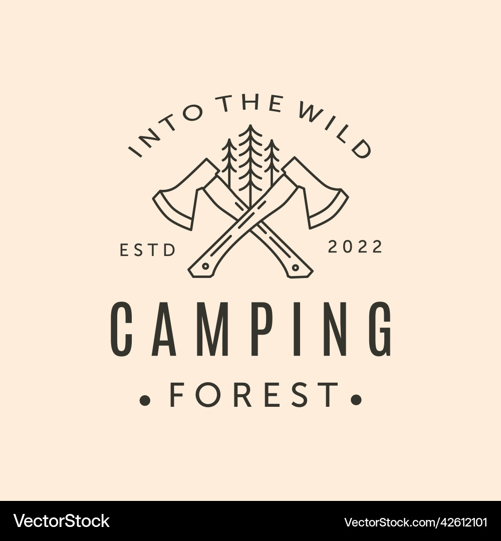 Camping forest ax line art logo symbol design Camping forest ax line art logo symbol design vector image