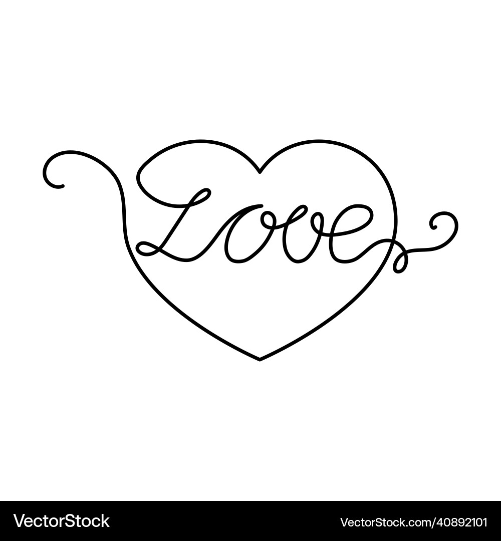 Continuous one line heart and script cursive text Continuous one line heart and script cursive text vector image