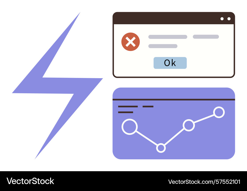 Error alert with data graph and lightning bolt Error alert with data graph and lightning bolt vector image
