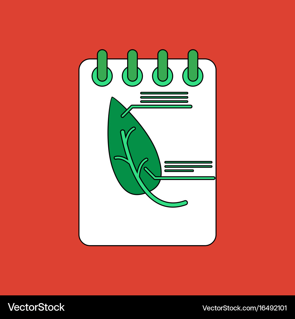 Flat icon design collection notebook and leaf vector image