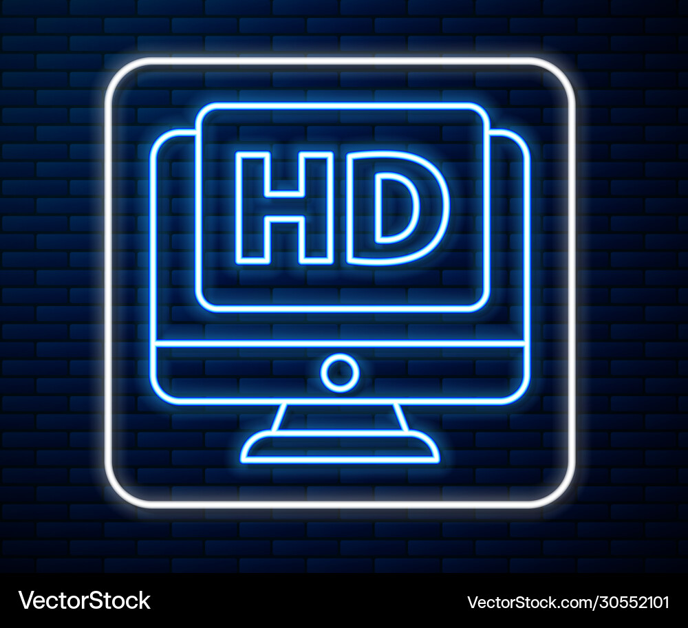 Glowing neon line computer pc monitor display Vector Image