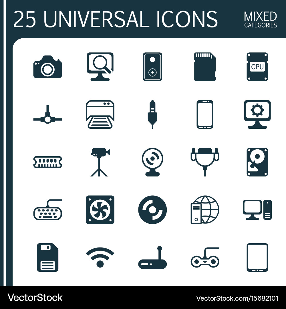Hardware icons set collection of desktop computer vector image