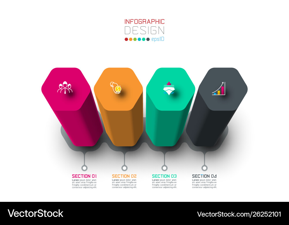 Infographic label design with hexagon columns Infographic label design with hexagon columns Vector Image