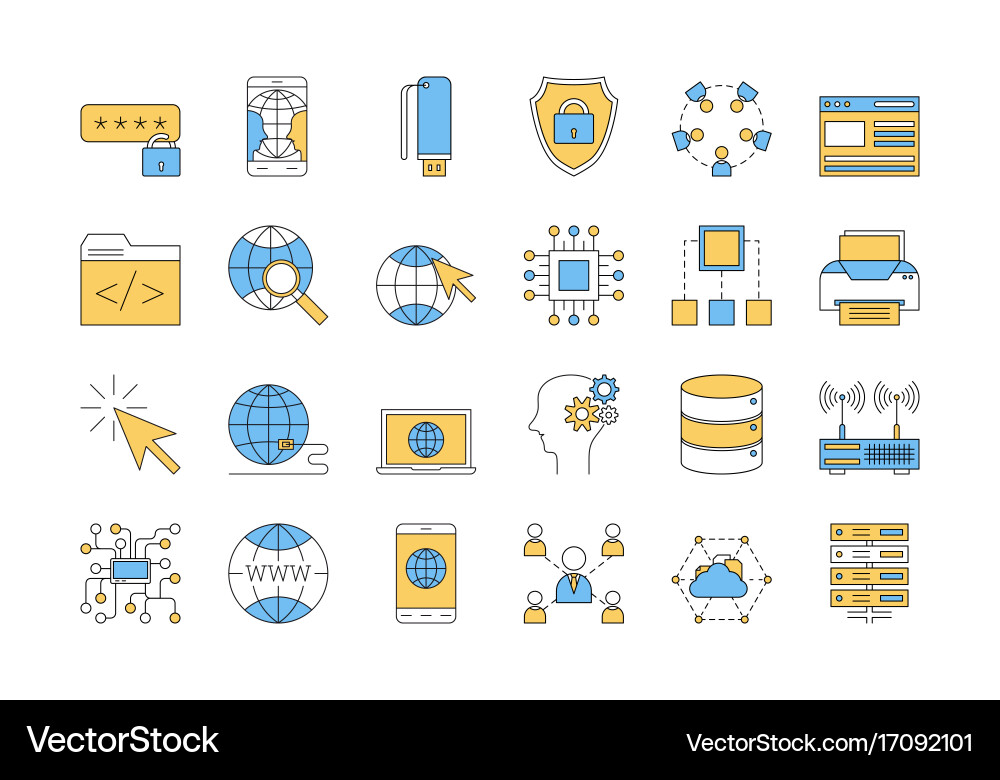 Linear color icon set 3 - internet technology Vector Image