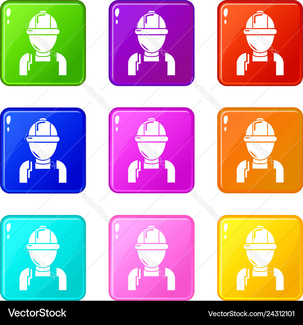 Man mechanic icons set 9 color collection Man mechanic icons set 9 color collection vector image