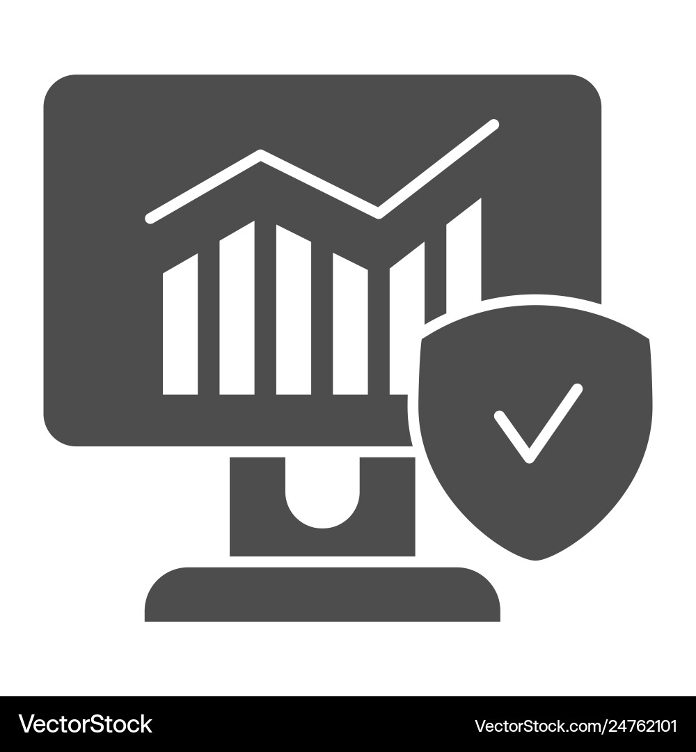 Monitor with graph and checkmark solid icon Monitor with graph and checkmark solid icon vector image