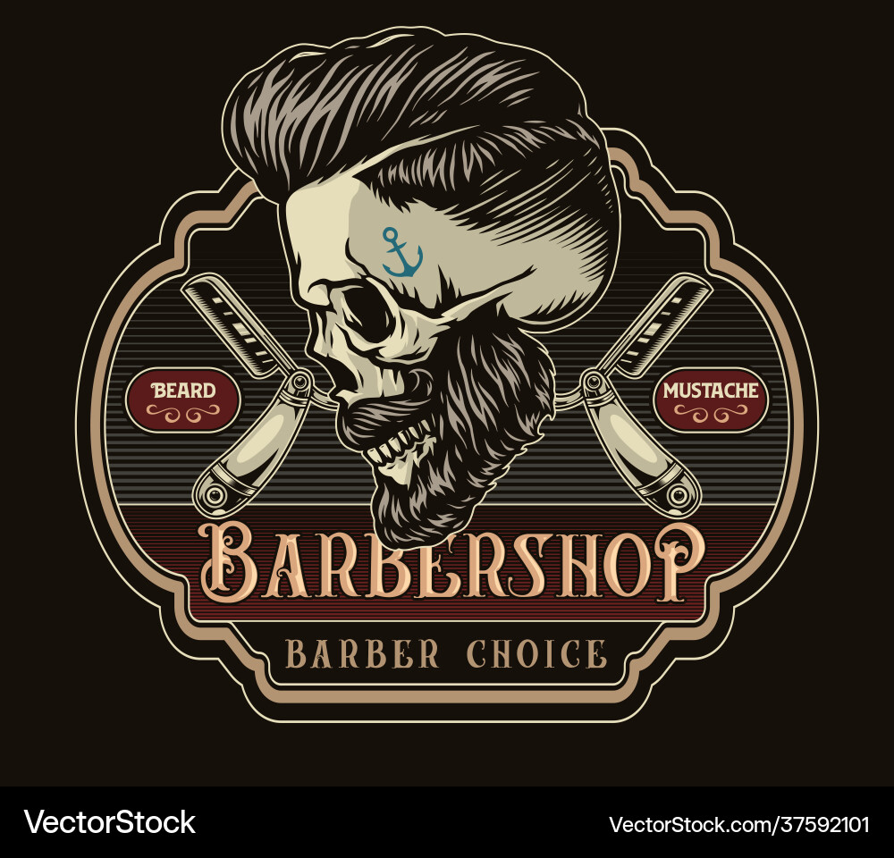 Retro Barbershop Label - Skull & Anchor vector image