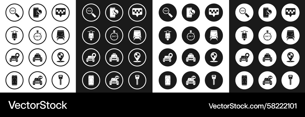 Set map pointer with taxi stopwatch 24 hours Vector Image
