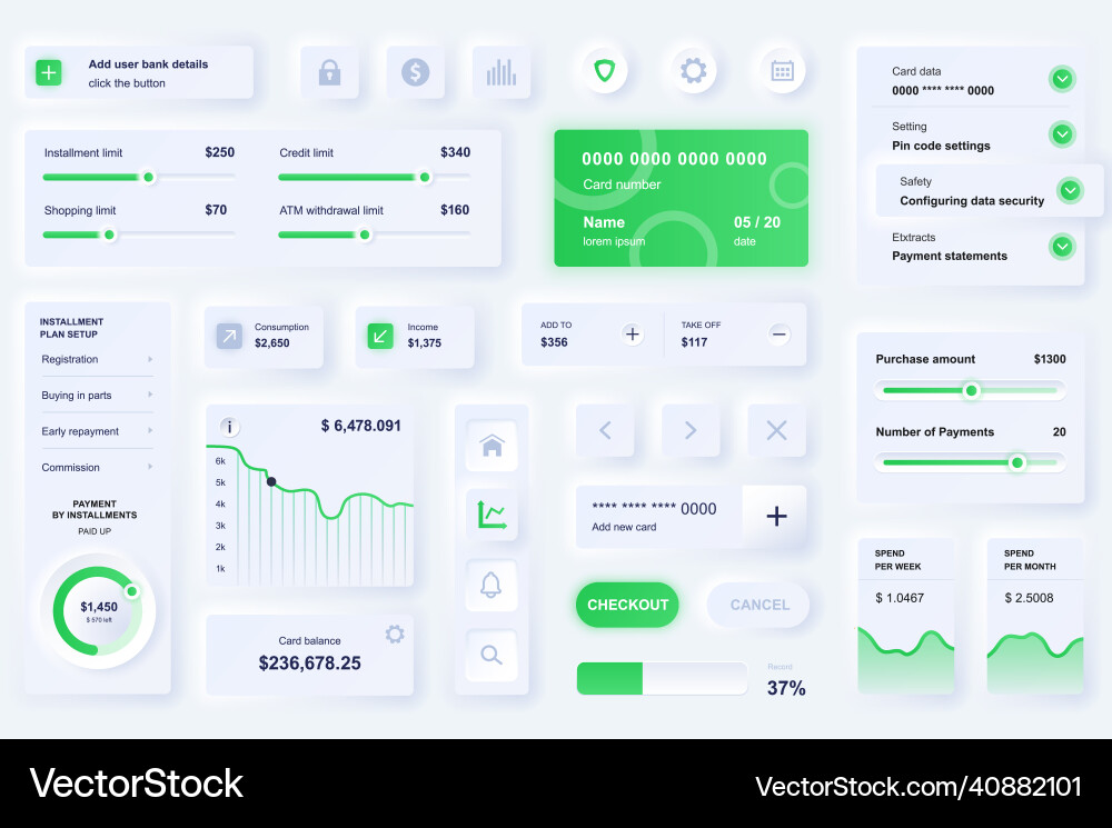 User interface elements for banking mobile app User interface elements for banking mobile app vector image