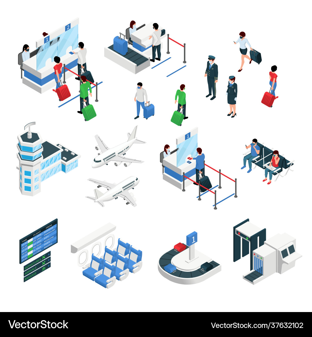 Airport isometric set Royalty Free Vector Image