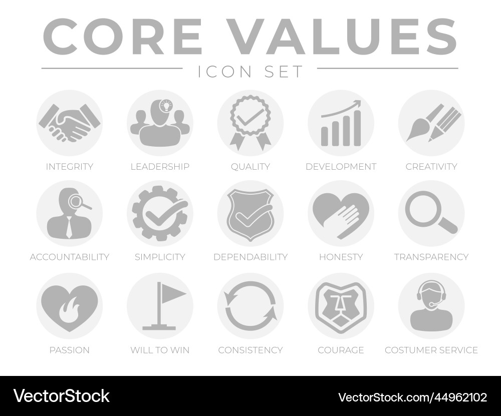 Company core values round web icon set integrity Vector Image