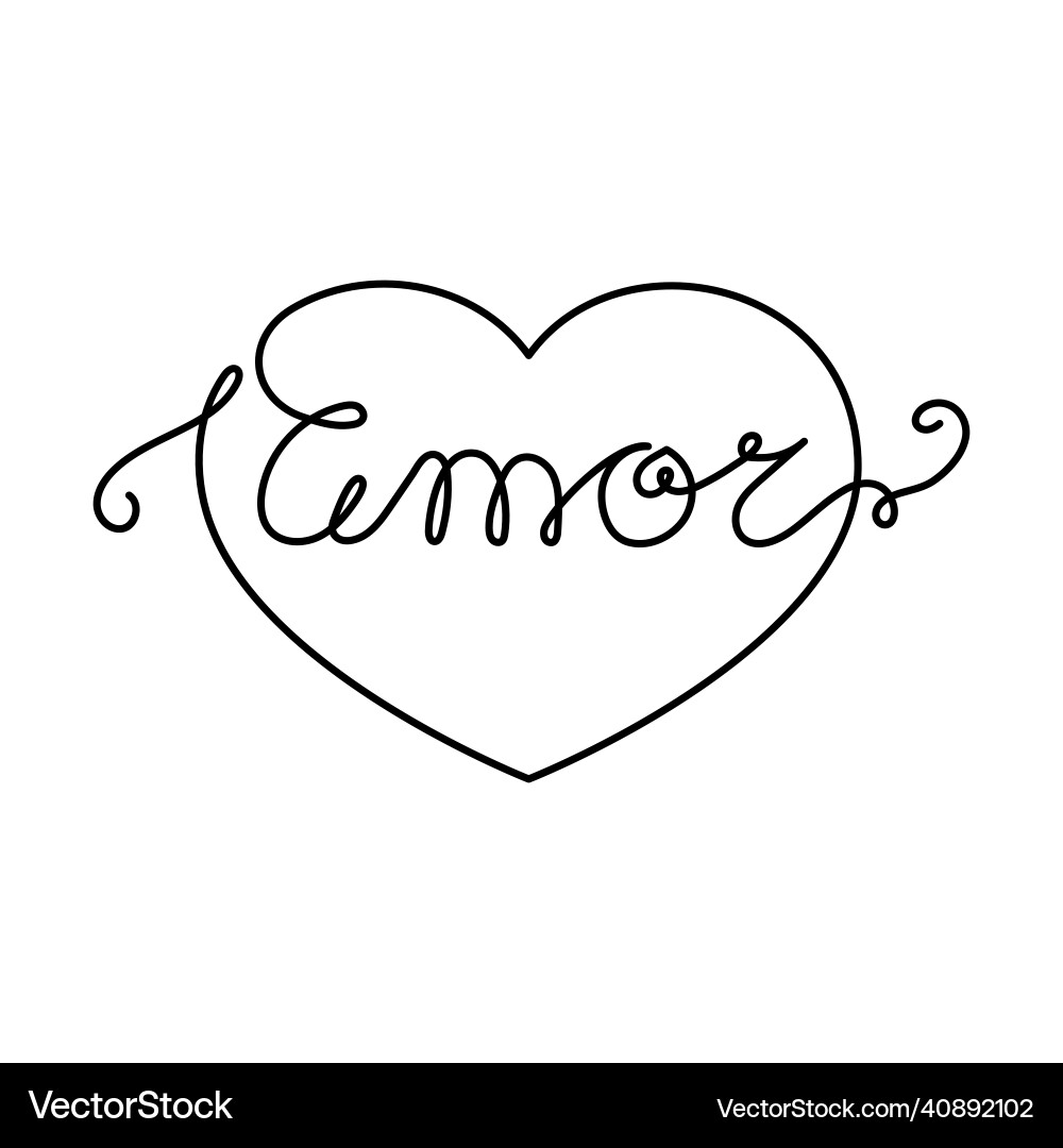 Continuous one line heart and script cursive text Continuous one line heart and script cursive text vector image