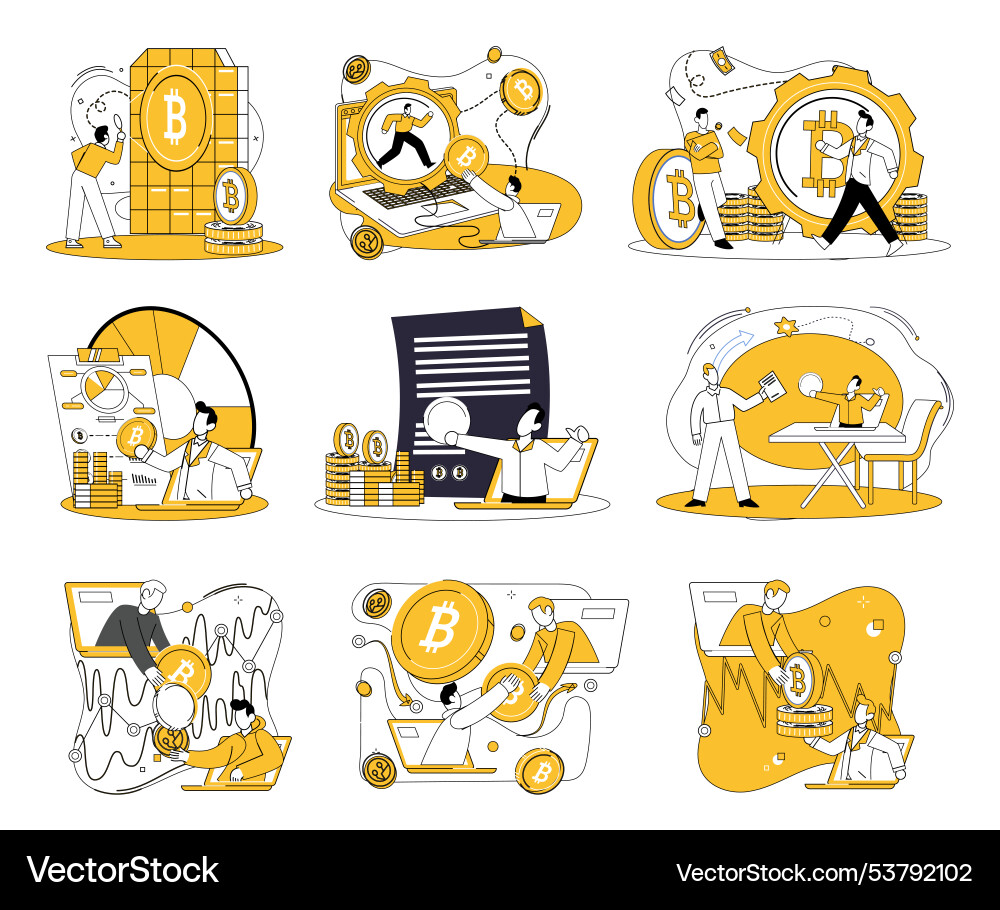 Cryptocurrency transactions trading and mining Vector Image