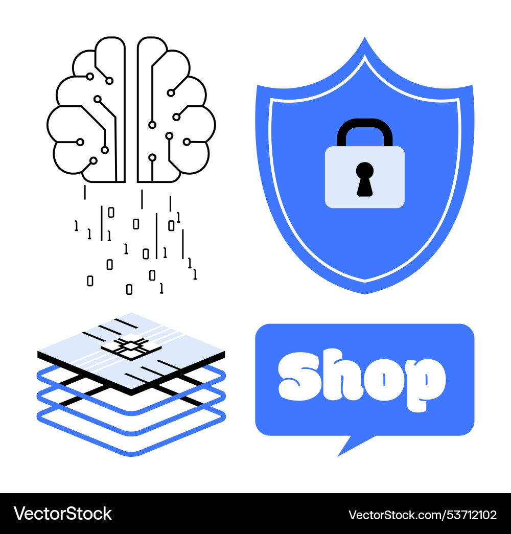 Cybersecurity and e-commerce brain shield Cybersecurity and e-commerce brain shield vector image