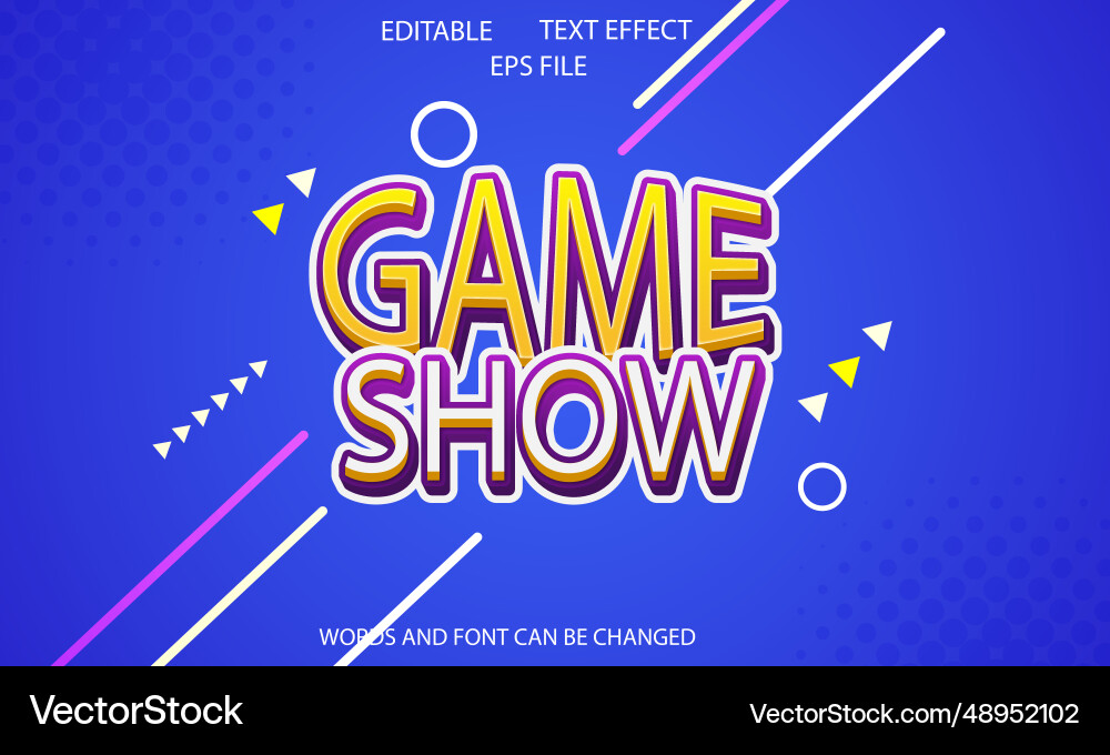 Game show text effect font editable typography 3d vector image
