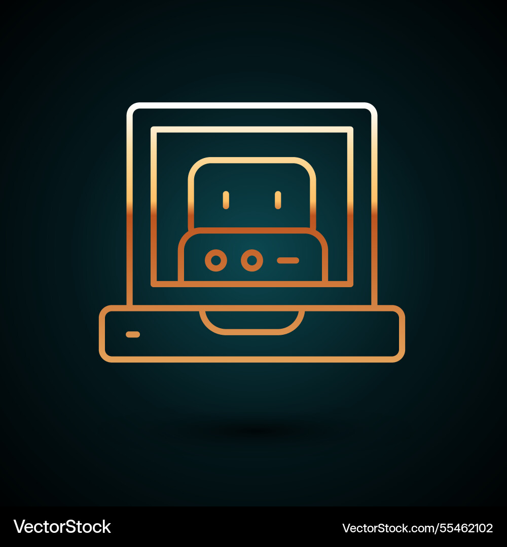 Gold line creating robot icon isolated on dark Gold line creating robot icon isolated on dark vector image