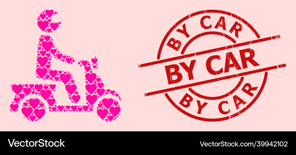 Grunge by car seal and pink valentine motorbike Vector Image