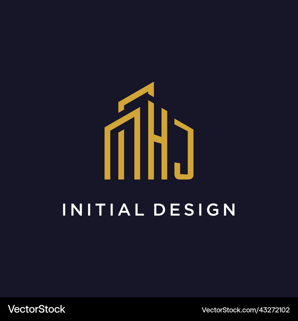 Hj initial monogram with building logo design Vector Image