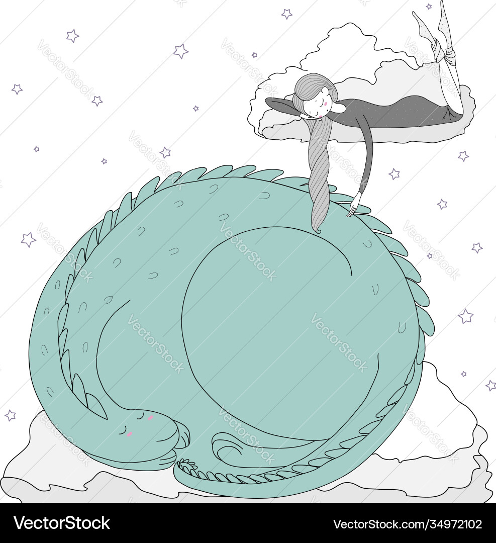 Nacht Mädchen Drachen Nacht Mädchen Drachen vektorbild