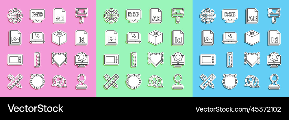 Set line stamp computer monitor and gear id file Set line stamp computer monitor and gear id file vector image
