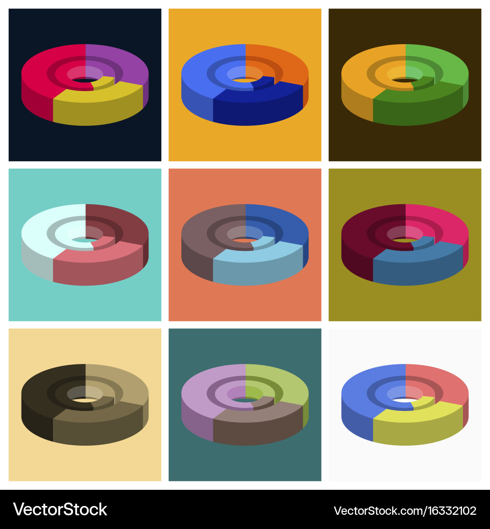 Set of flat icons on stylish background pie chart vector image
