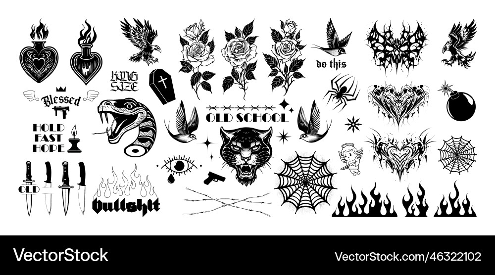 Y2K Schädel & Tribal Tattoos vektorbild