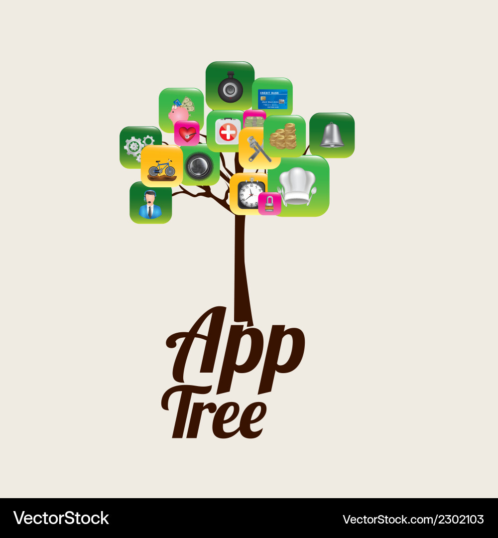 App icons with a tree over white background vector image