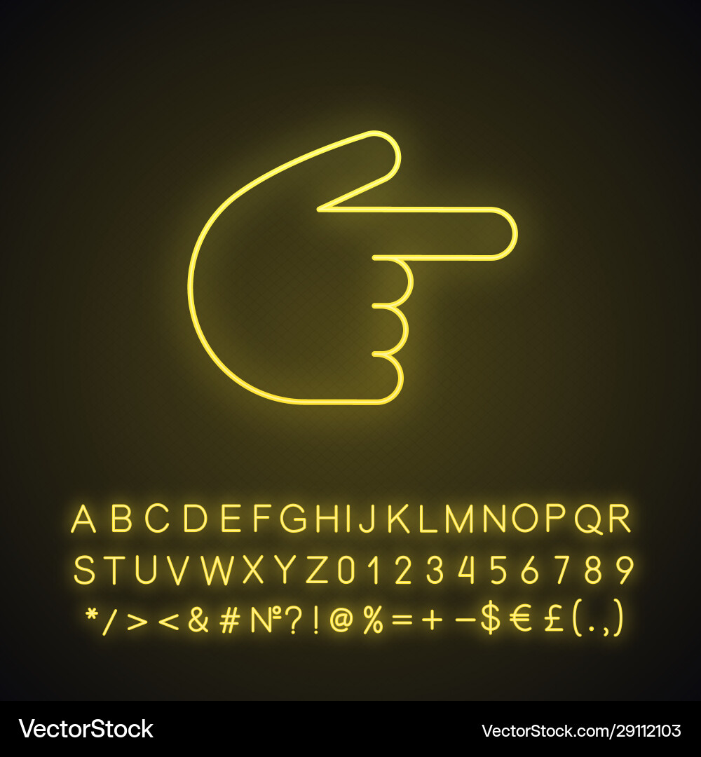 Backhand index pointing right neon light icon Backhand index pointing right neon light icon vector image