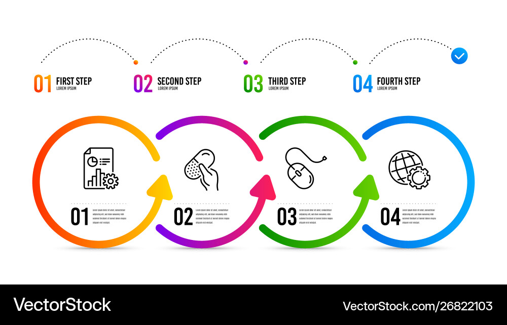 Capsule pill report and computer mouse icons set Vector Image