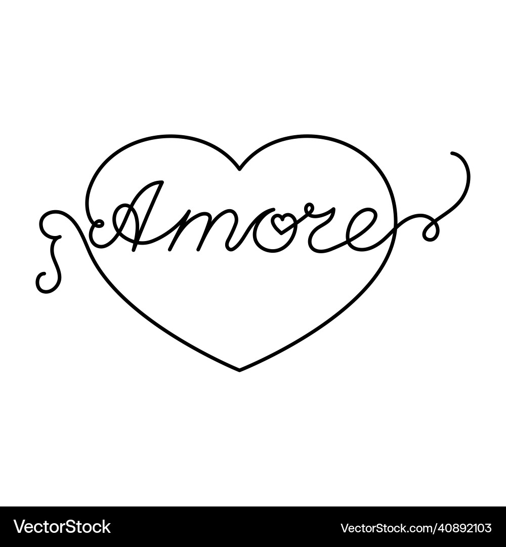 Continuous one line heart and script cursive text Continuous one line heart and script cursive text Vector Image