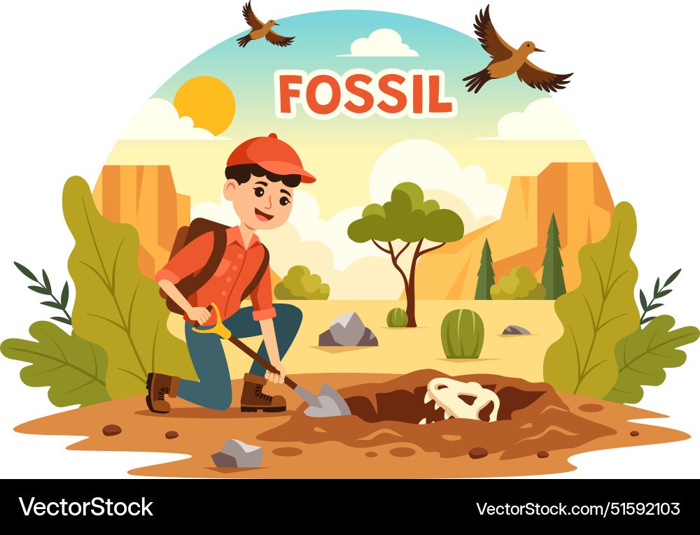 Fossil of archaeologists discovering dinosaur Vector Image
