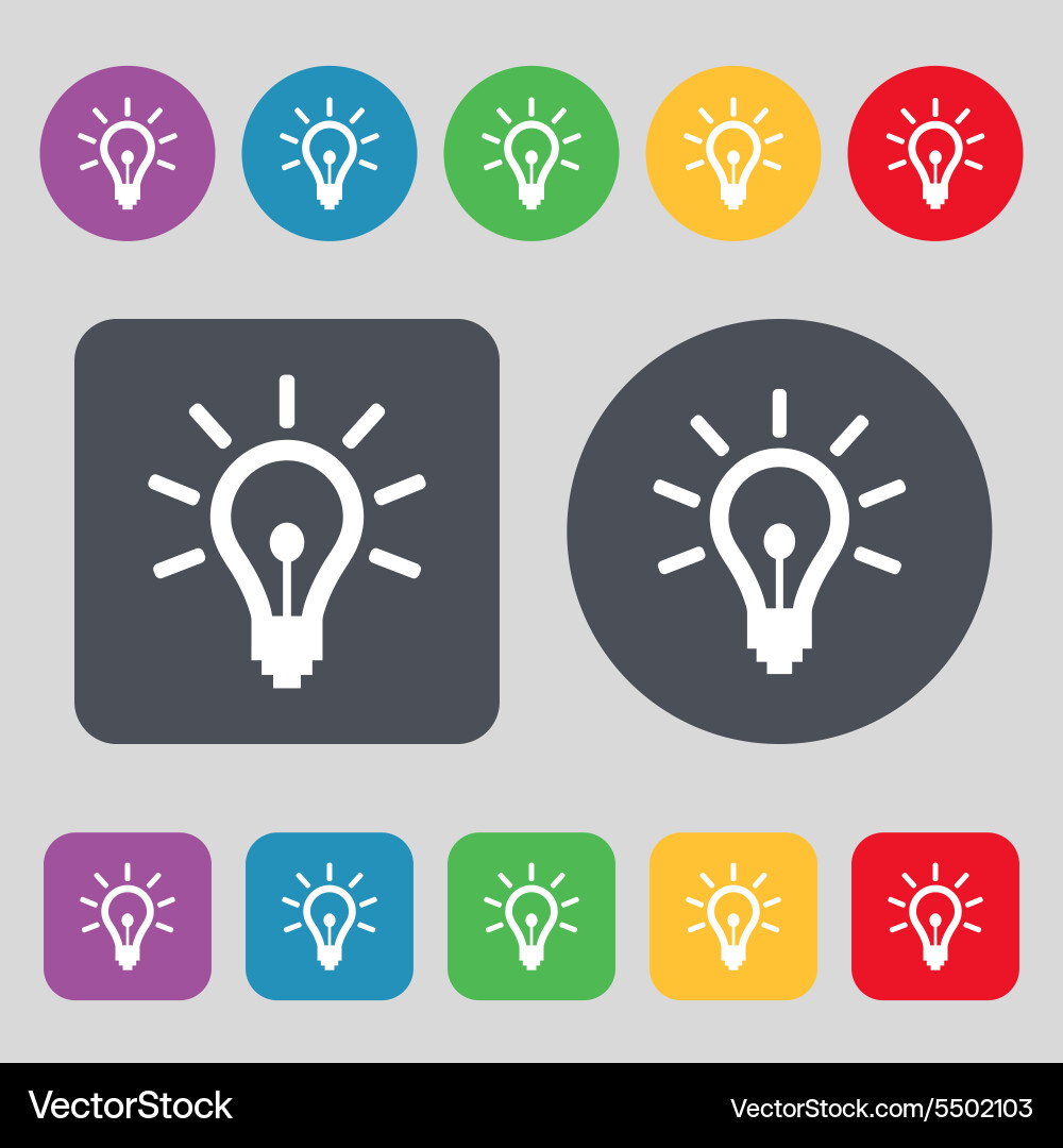 Light bulb icon sign a set of 12 colored buttons vector image