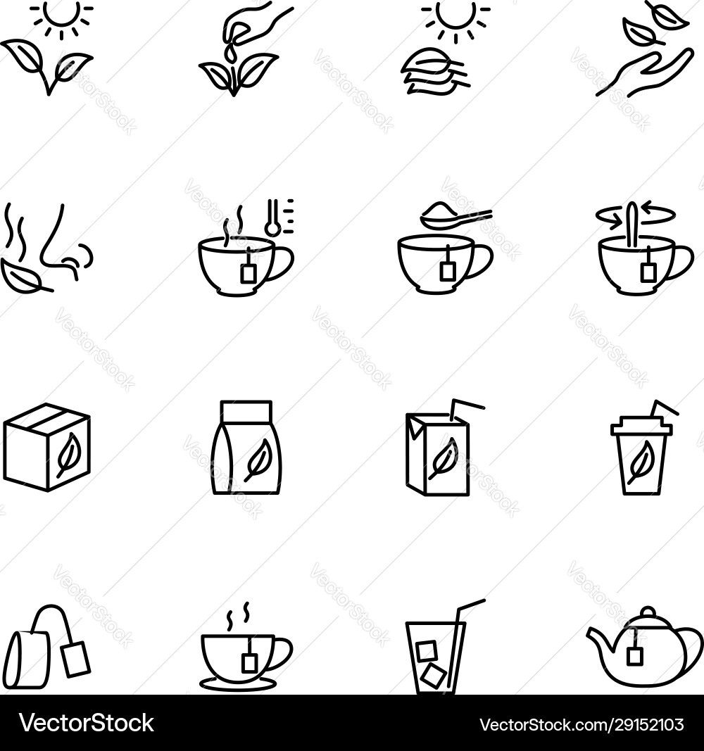 Line icon set tea processing and serving vector image