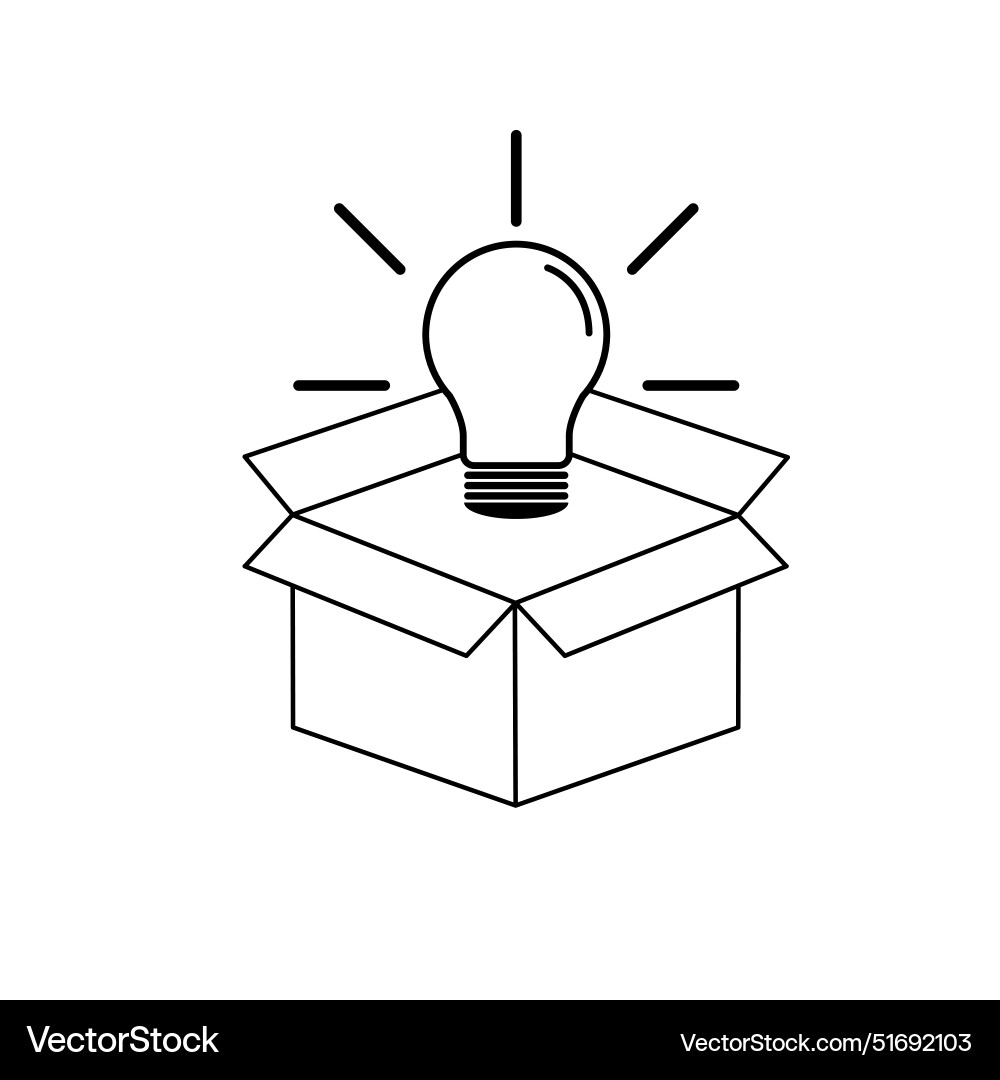 Open box with a light bulb line icon representing Open box with a light bulb line icon representing Vector Image