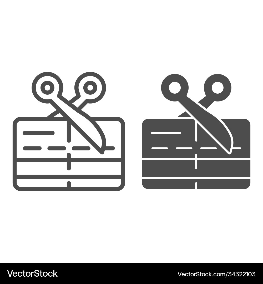 Scissors and credit card line solid icon Scissors and credit card line solid icon vector image